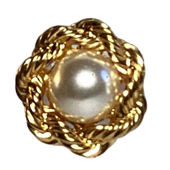 Napier Gold Tone Adjustable Clip On Earrings with Faux Pearl and a Rope Design - Picture 2 of 5